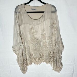 Elena Baldi Beige Silk Blouse W Lace M Fairy Boho Whimsigoth Coquette